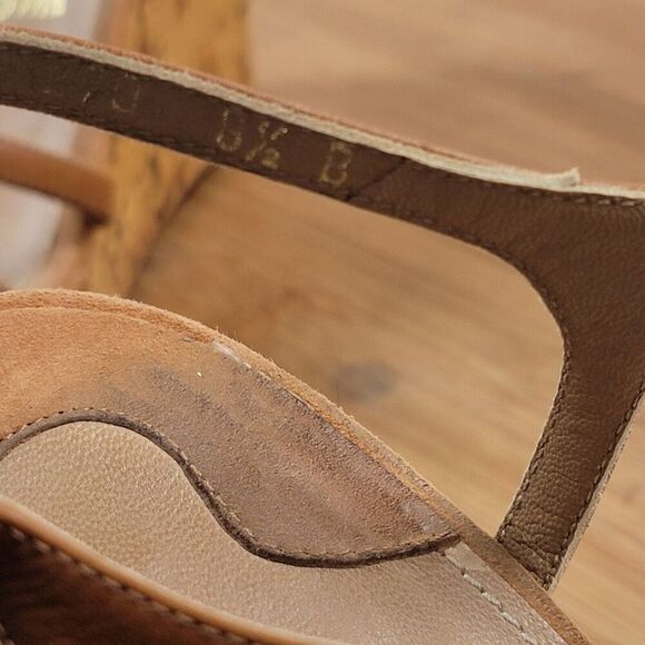 Salvatore Ferragamo Platform Cork Wedges Brown Leather Sandals Size 8.5 B Italy - Picture 14 of 16